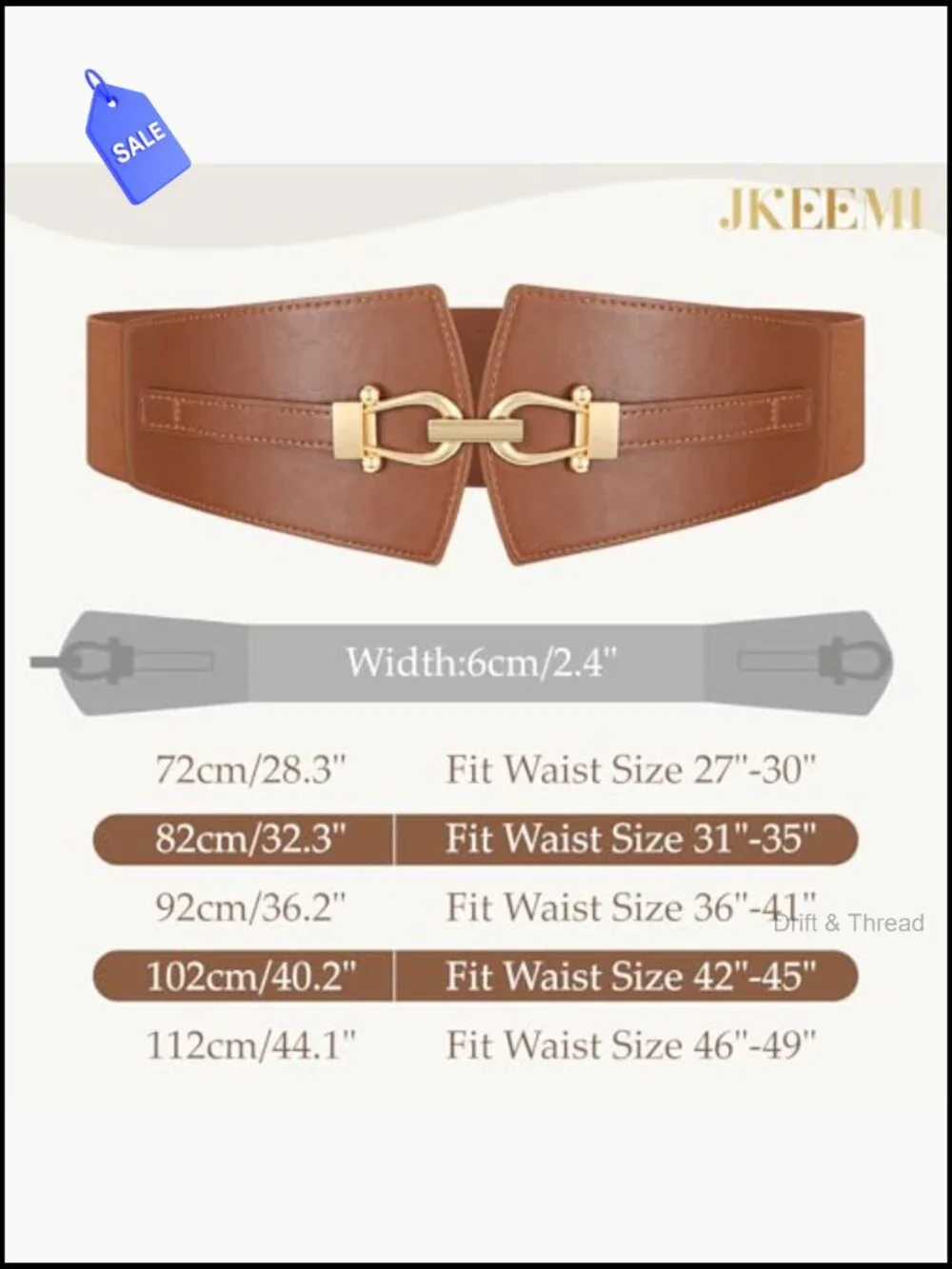 Wide Stretch Belt with Gold Buckle for Dresses Coats Waist